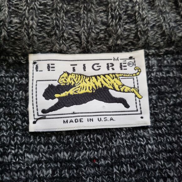 Vintage Le Tigre Sweater Mens Medium Gray Geometric Stripe Knit Crewneck 90s - Picture 5 of 10